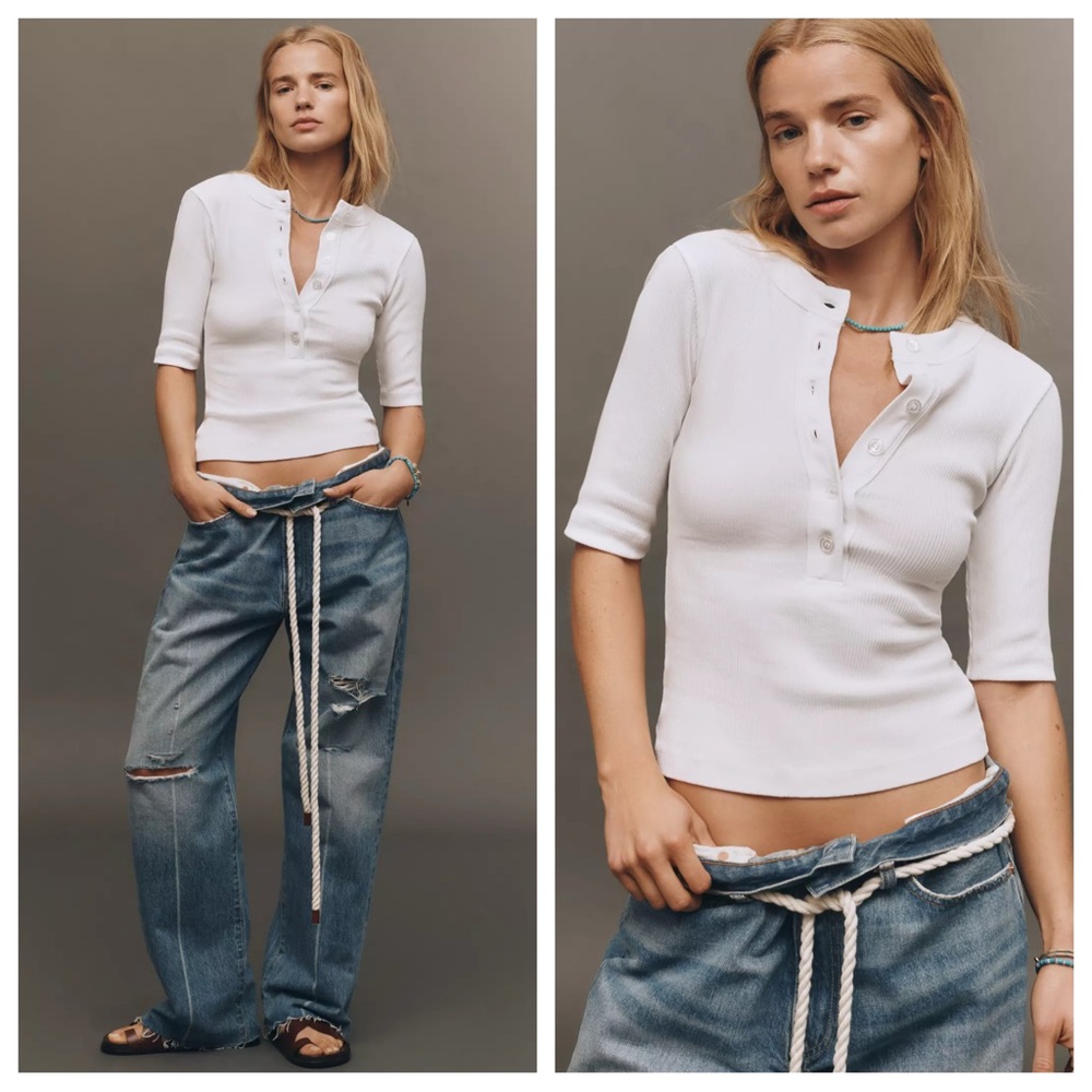 Citizens of Humanity Nali Short Sleeve Henley in White